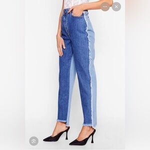 NWT Nasty Gal Two-Tone Straight Leg Mom Jeans High Rise Frayed Size 8 NEW